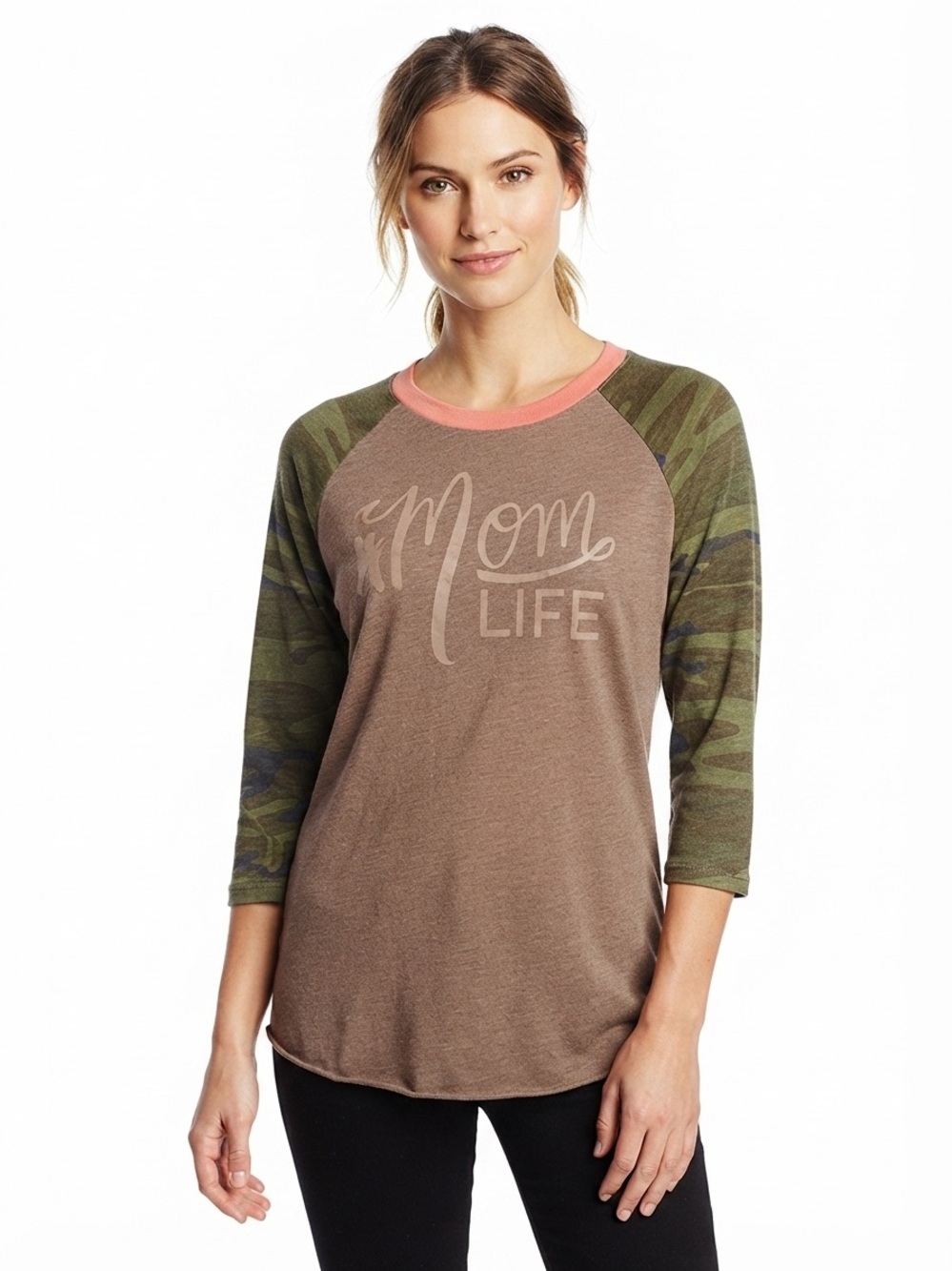 Alternative #Mom Life Camouflage Sleeves Baseball Style Jersey Top Small